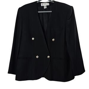 Women Sz L Black Double Breast Wool Blend Blazer Rene Rowan for Saville Vintage